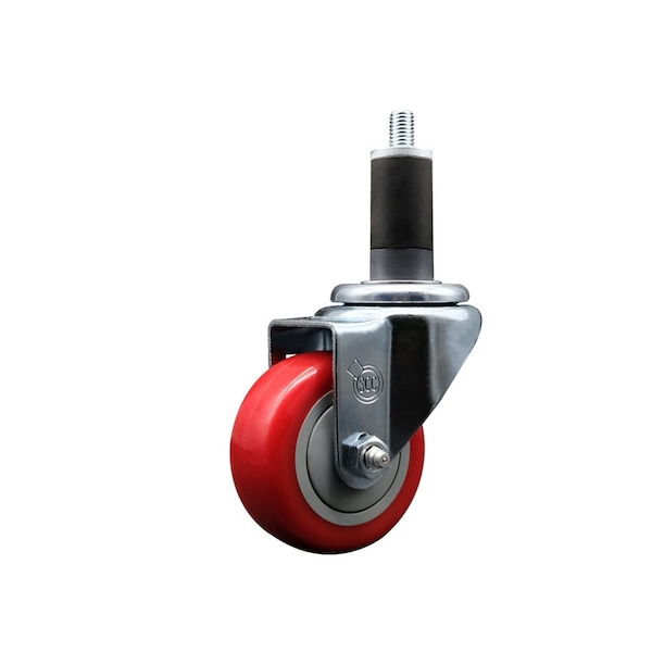 3'' Red Poly Wheel Swivel 1-1/4'' Expanding Stem Caster